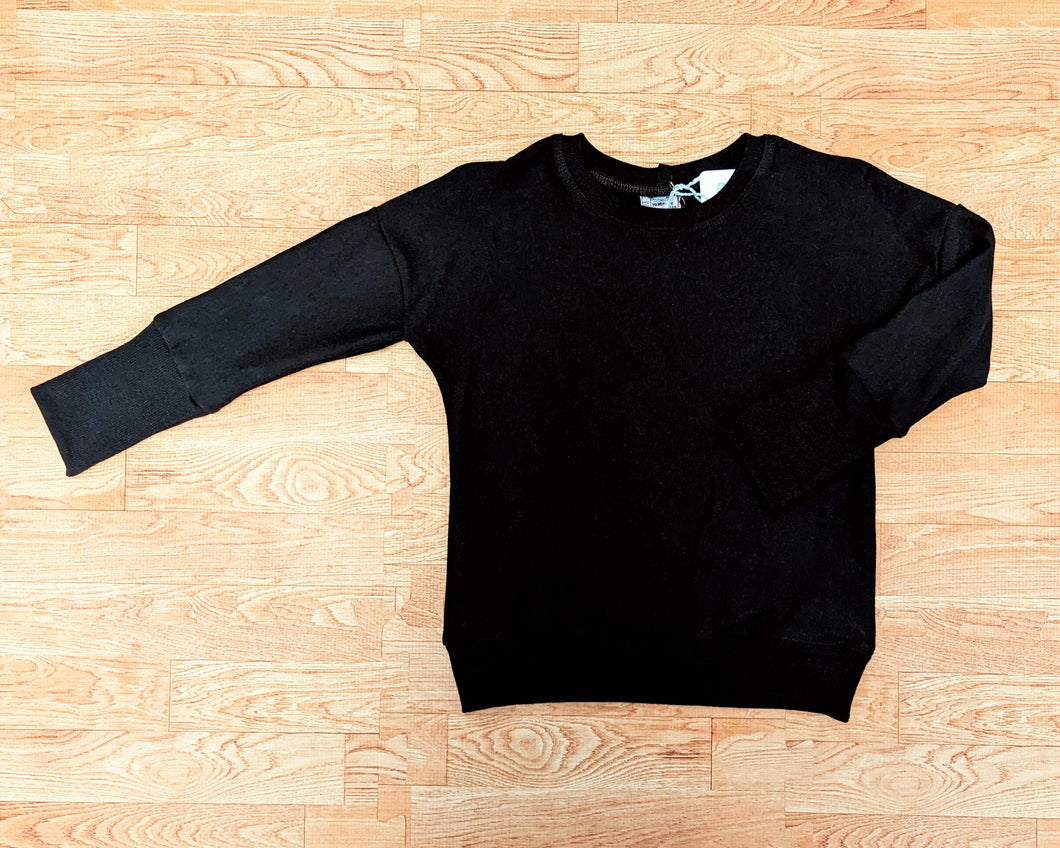 BLACK Solid French Terry Dolman Pullover - Long Sleeve - Grow With Me